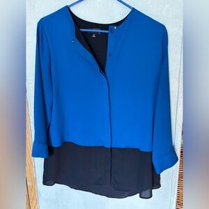 The Limited Cobalt Blue & Black Colorblock Layered Hem Blouse, Medium